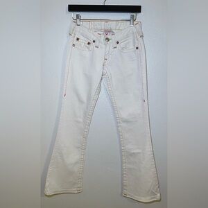 True Religion Joey flare jeans in white denim with contrast orange Size 25
